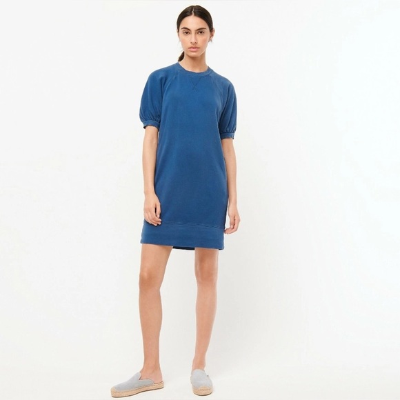 J Crew Puff Sleeve Sweatshirt Dress Blue Size Medium - Picture 1 of 13
